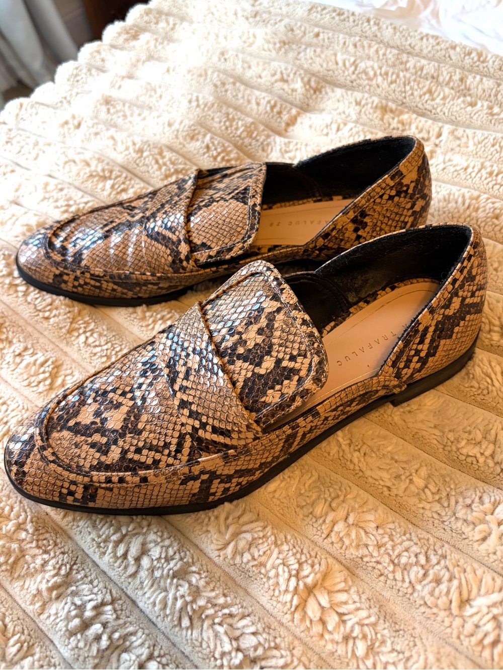 Zara Snake-Print Women's Loafers in Neutral Brown